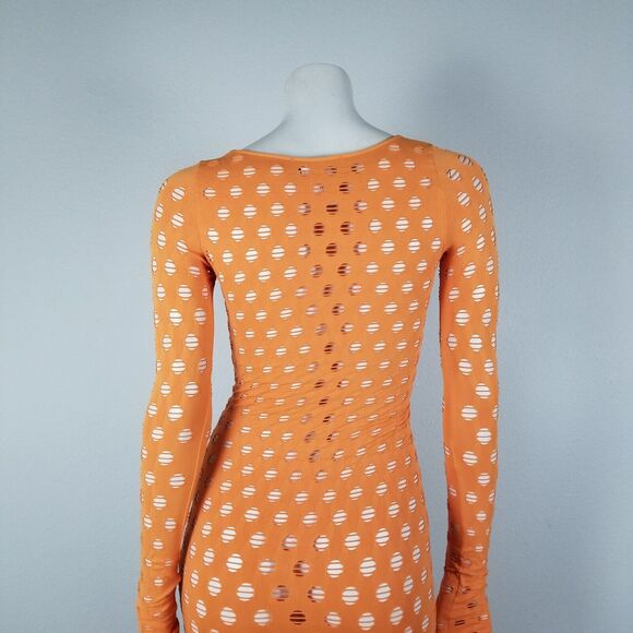 Maisie Wilen Orange Laser-Cut Perforated Orange Midi Bodycon Dress One Size - Picture 5 of 14